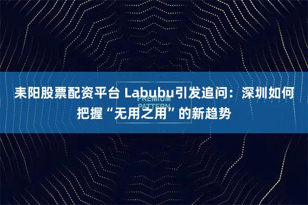耒阳股票配资平台 Labubu引发追问：深圳如何把握“无用之用”的新趋势